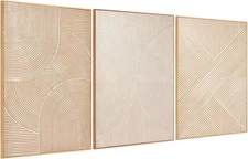 Zessonic Large Textured 3D Wall Art 24 x 36x3 Panels Framed, Minimalist 
