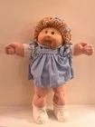1980’s Cabbage Patch Kid Blonde Short Hair Green Eyes Blue Plaid Dress