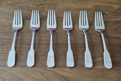 6 International Sterling Silver 1810 Salad Forks Monogrammed