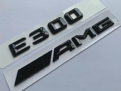 GLOSS BLACK E300 AMG REAR BOOT BADGE NEW FONT 3D QUALITY
