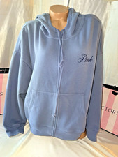 Victorias Secret Pink Hoodie Full Zip XL Chest Script Logo Blue