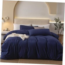 100 Washed Cotton Duvet Cover Set 3 King 104"x90" Navy Blue no Comforter 