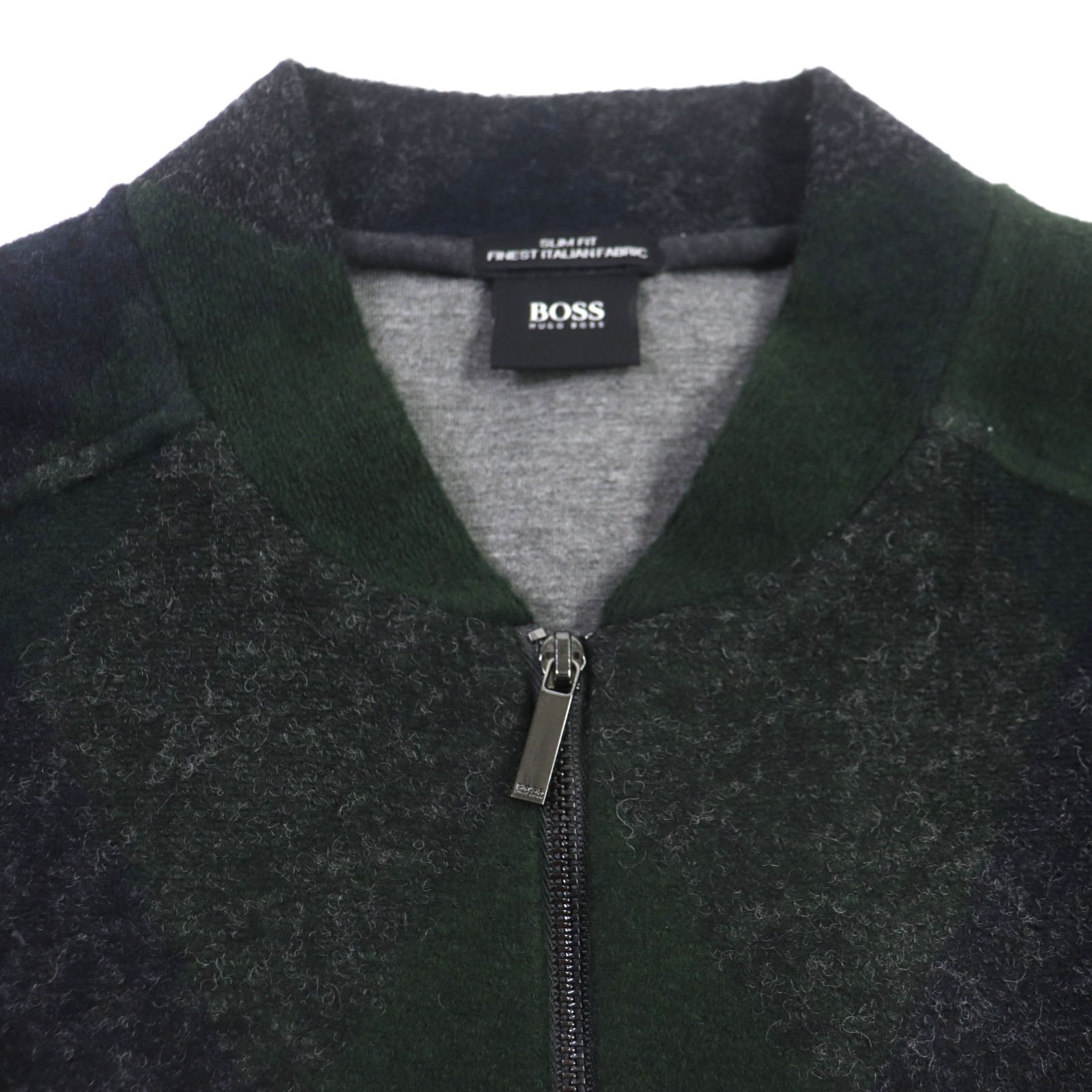 HUGO BOSS Men's Slim Fit Finest Italian Fabric Argyle Wzip Blouson Green Navy S thumbnail 2