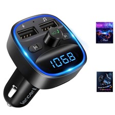 Compact Bluetooth FM Transmitter w/ Noise Cancellation  Blue Ambient Light
