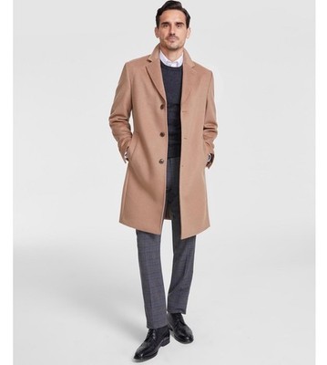 $495 NEW MICHAEL KORS Mens 42R Camel Brown Wool Cashmere 38'' OverCoat Jacket