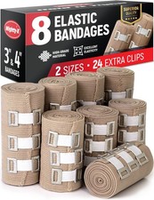 Premium Elastic Bandage Wrap - 8pk 4x3in, 4x4in  24 Extra Clips