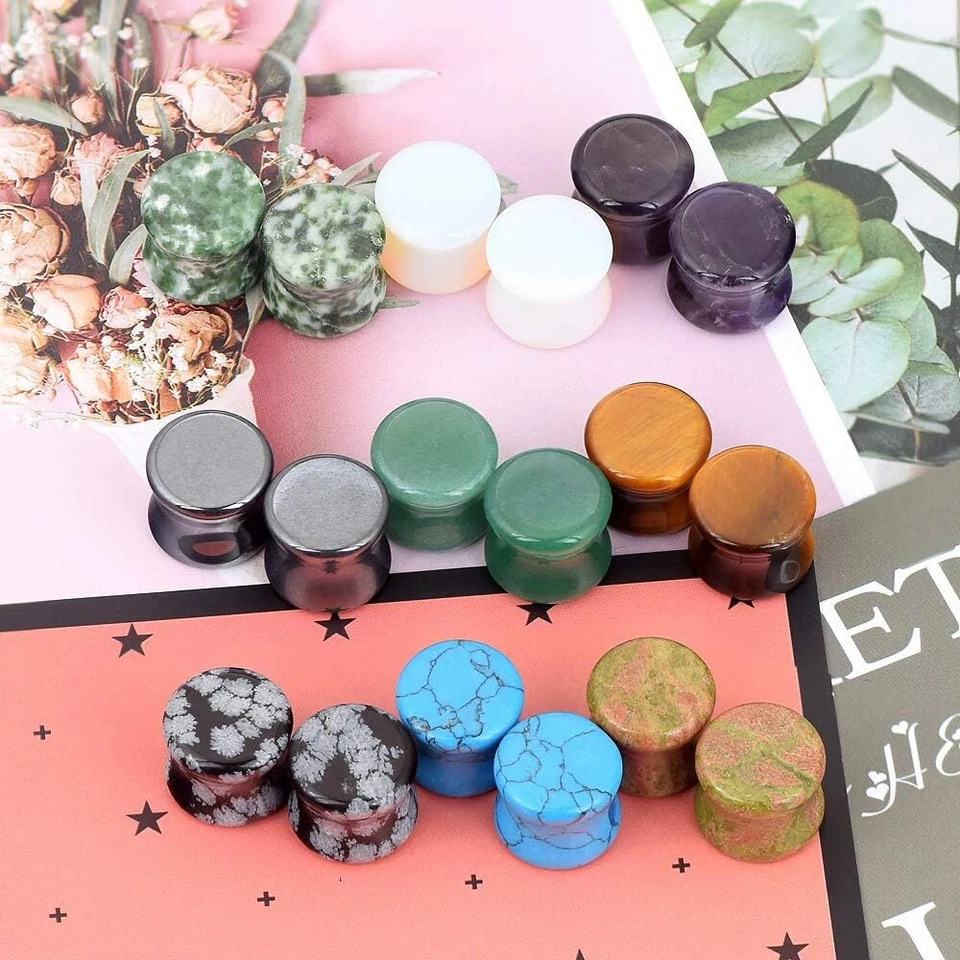 Kit de estirador de oreja de piedra natural amatista doble acampanado silla de montar oreja Foto 4 de 4