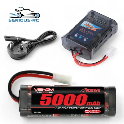 Venom RC Car Battery 7.2v 5000mAh NiMH Rechargeable Battery + 2ah FAST CHARGER