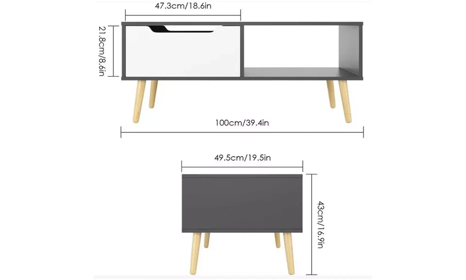 Coffee Table, Grey Modern Tea Table Open Storage Shelves, Two Drawers and Solid - Image 4 of 4