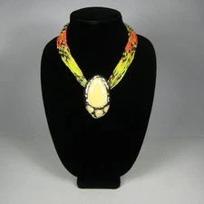 Necklace 18 in Goldtone Jewelry Statement Choker Glittering Pendant Seed Bead