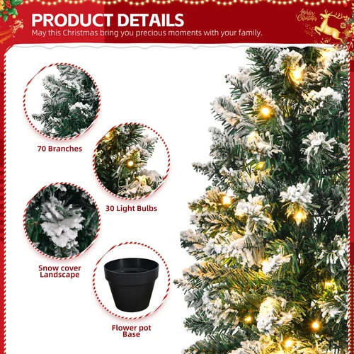 2 FT Snow Flocked Pre-lit Artificial Mini Christmas Tree with 30 Warm Lights - Picture 4 of 9