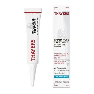 Thayers Rapid Acne Treatment 10% Sulfur Acne Niacinamide Glycolic Acid .68oz