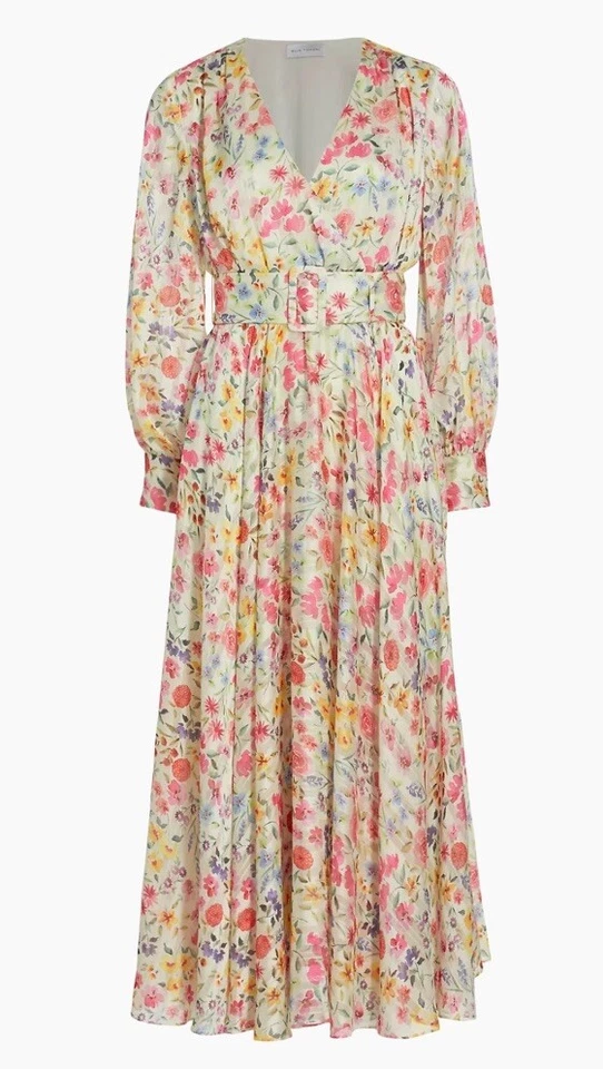Nuevo con etiquetas Maxi Vestido Elie Tahari The Talia Manga Larga Floral Cinturón Talla 10 Foto 3 de 4