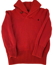 VINTAGE 1990s Polo Ralph Lauren Red Shawl Neck Sweater KIDS Sz-5 EUC