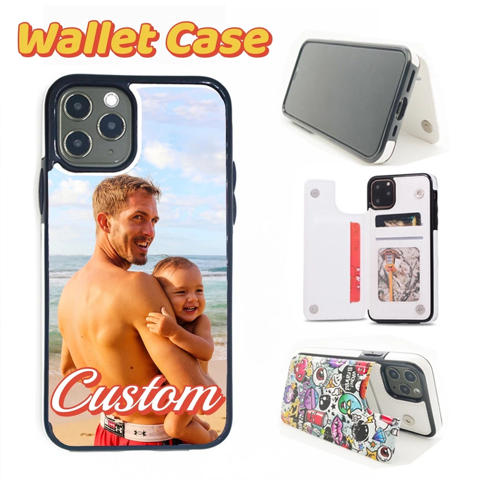 Custom Leather Flip Wallet Case Cover Card Pocket Personalised For iPhone 15 16 - Image 2 of 4