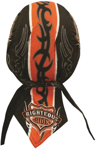 Righteous Ride  Black Orange Flames Durag Head Wrap Skull Cap Sweatband Capsmith