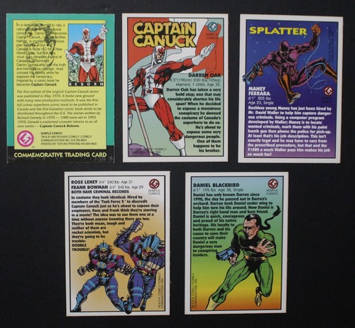 Captain Canuck Reborn 5 x Semple Promo TRADING CARDS 1993 RICHARD COMELY - Picture 2 of 2