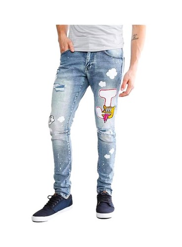 Smoke Rise Men's Supper Stretch Slim Fit Tapered Jean with Rip and Repair