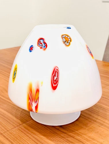 Stunning Murano Millefiori Large Milk Glass Vase, Vintage 9.5"x 8"