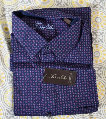 TASSO ELBA MEN'S PRINT LONG SLEEVE SHIRT ORCHID COMBO SIZE MEDIUM
