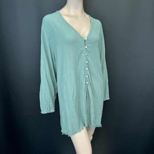 ZARA Khaki Grün Playsuit S Damen V-Ausschnitt Knopf Langarm Freizeit Strampler