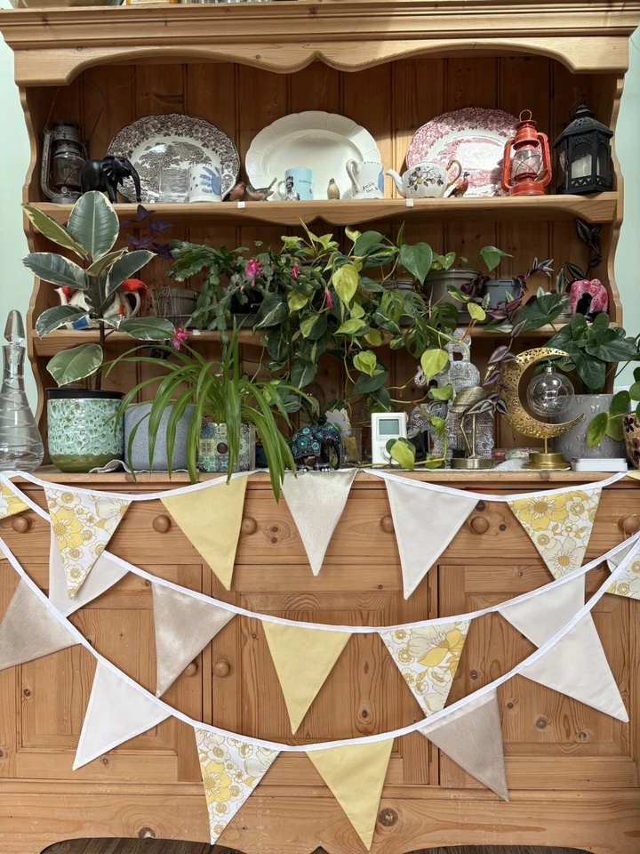 Banderín de tela de 10 m (1,60 m £) Banderín amarillo, banderín vintage, banderín retro,  Foto 4 de 4