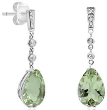 3.61CT DIAMOND  AAA GREEN AMETHYST 14KT WHITE GOLD PEAR SHAPE  ROUND EARRINGS