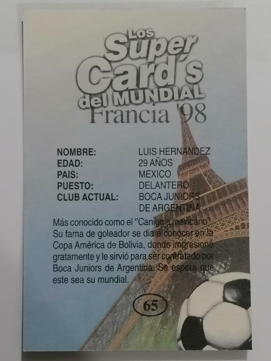FRANCE 98 #65 Luis Hernandez Mexico CARD FIFA WORLD CUP 1998