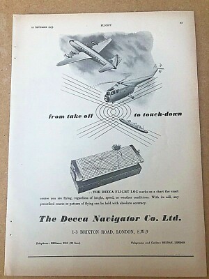 1953 Flugzeug Werbung DECCA NAVIGATOR FLIGHT LOG TAKE OFF TOUCH DOWN MARKS CHARTS