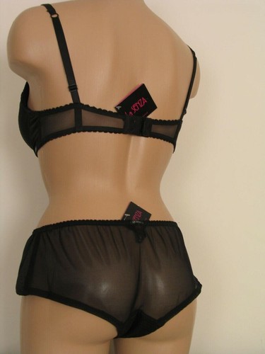 32D BRA SIZE 8 KNICKERS SET BLACK SATIN LA SENZA JACQUARD SPOT FREEPOST BNWT - Picture 2 of 8