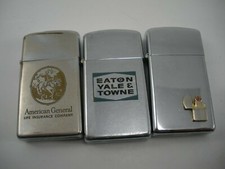 LOT OF 3 VINTAGE ZIPPO LIGHTERS ADVERTISING AMERICAN GENERAL INS EATON YALE