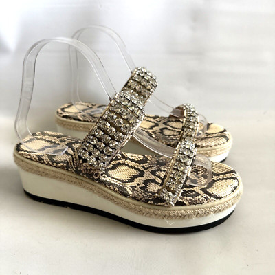 Jennifer Lopez JLO Halil Sandals Women 7.5 Snakeskin Slides Slip On Rhinestone