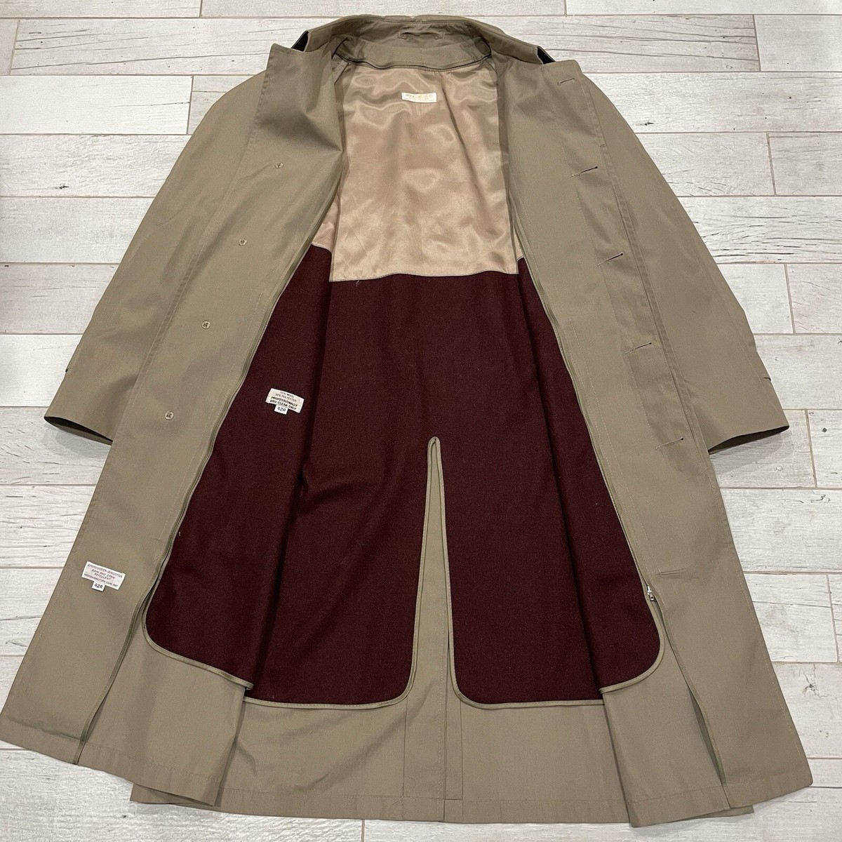 Brooks Brothers Trench Coat Mens 42R Beige Tan Wool Lined Made in