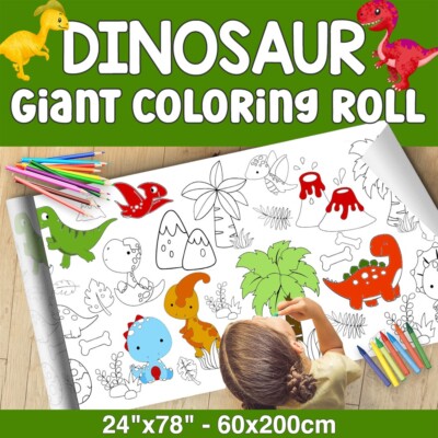 Dinosaur Themed GIANT Coloring Paper Activity Roll for Kids, 24''x100'' - Painting