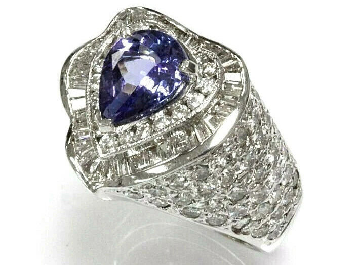 4.3 ctw Natural Blue Violet Tanzanite & Diamond Solid 14k White Gold Heart Ring - Image 2 of 3