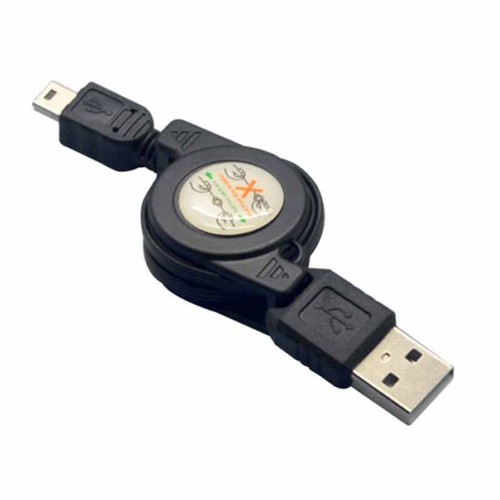 Hot Black Retractable USB A Male to Mini USB B 5-Pin Charging Sync Data Cable - 第 1/3 張圖片