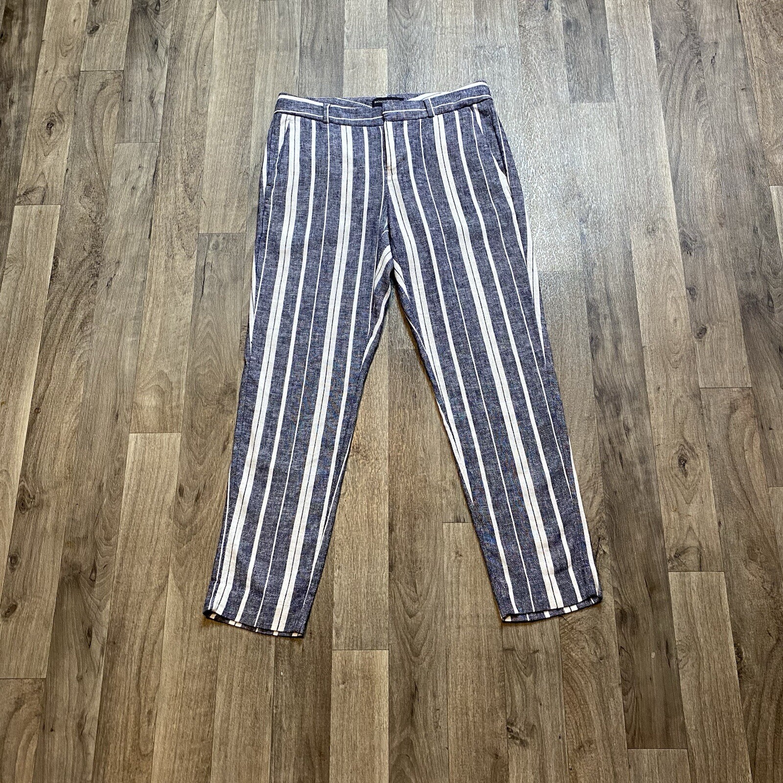 Banana Republic Factory Avery Pants Size 0 Striped Linen Blend