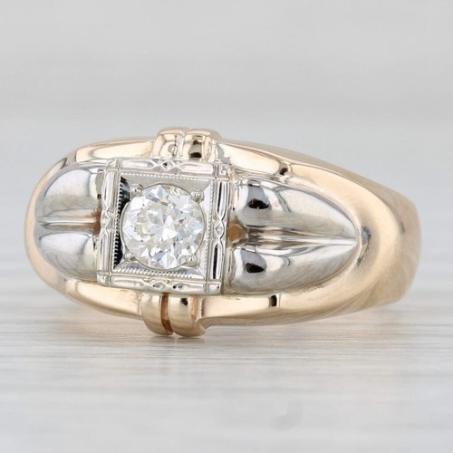 0.37ct Diamond Solitaire Ring 14k Yellow White Gold Size 8.25 Vintage