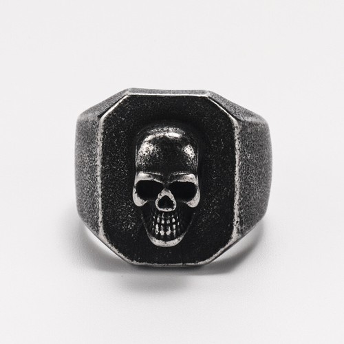 Retro Gray Skull Square Signet Ring Stainless Steel Biker Punk Ring Size 7-13 - Picture 4 of 5