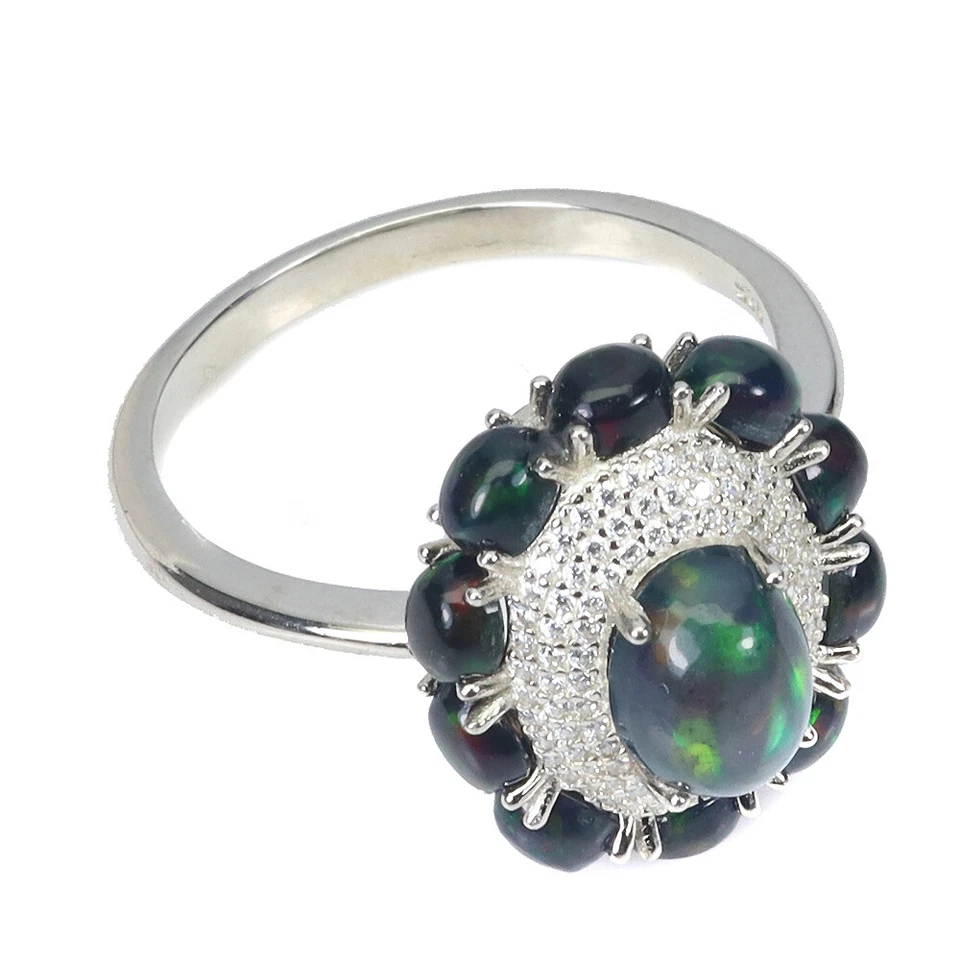 Anillo de plata de ley 925 ovalado ópalo negro 8x6 mm piedras preciosas naturales joyería tamaño 8 Foto 3 de 4