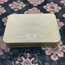 Vintage Farrington Travel Jewelry Box Hard Clamshell Case Green Starbust