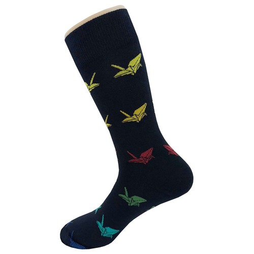 NWT Paper Crane Dress Socks Novelty Men 8-12 Black Crazy Fun Sockfly - Picture 3 of 4