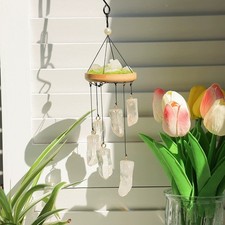 NEW Rotating Natural Clear Quartz Column Wind Chime Hanging Window Ornament Gift