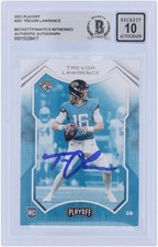 Trevor Lawrence Jaguars Signed 2021 Panini Playoff #201 BAS 10 Rookie Card. rookie card picture