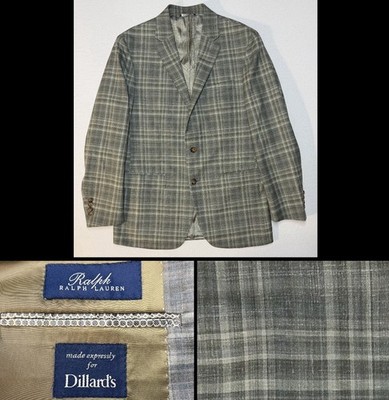 Vintage 90s Ralph Ralph Lauren Dillards Wool Silk Linen 40R Plaid Sport Coat EUC