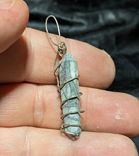 Handcrafted Wire Wrapped Natural Gray Quartz Point Pendant Silver Tone 16in