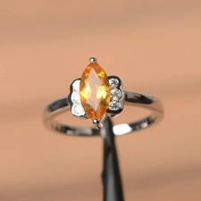 Citrine ring November Birthstone marquise cut gemstone yellow gems 925 silver