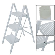 3 Step Ladder Folding Step Stool White w/ Wide Anti-Slip Pedal Aluminum
