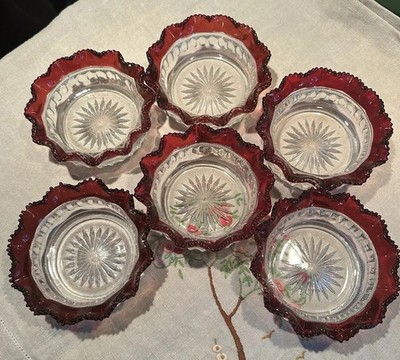 Antikes Heisey Glas 6er Set Fingerschalen Punty Band Schalen Ohio USA Nr. 1220
