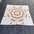 Vintage Handmade Lone Star Quilt Red Yellow White Patchwork Blanket 69x68 — photo 1